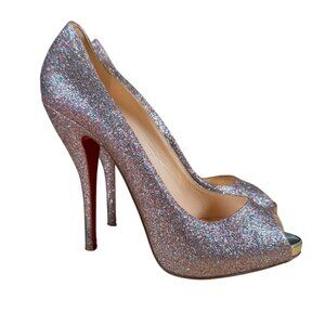 Christian Louboutin Titi 120 Glitter Mini/Specchio Peep Toe Pumps Heels Size 39